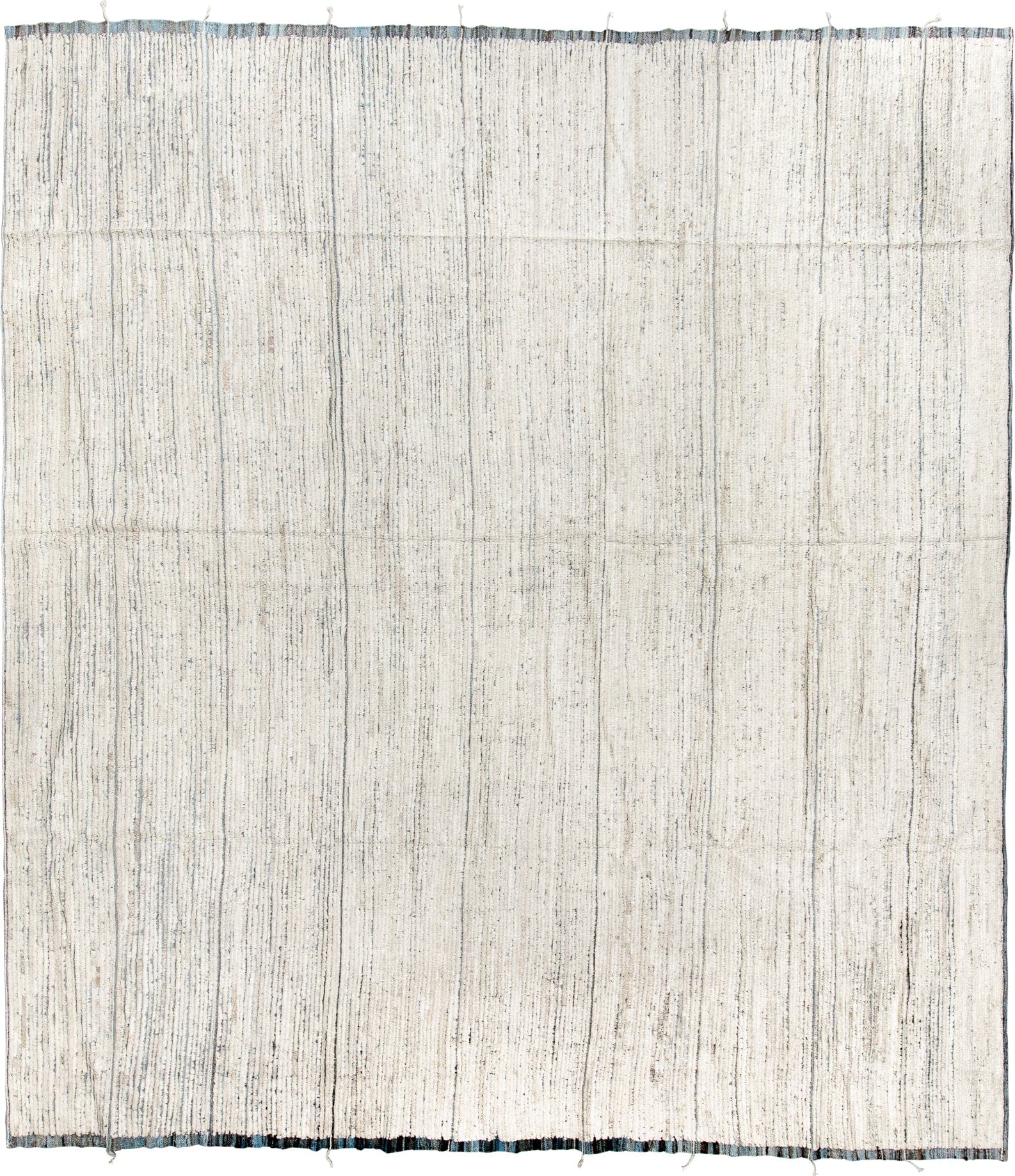 11' x 12' one-of-a-kind handmade vintage Tulu oversize rug. Color palette: ivory, charcoal, slate, cream, gray, black