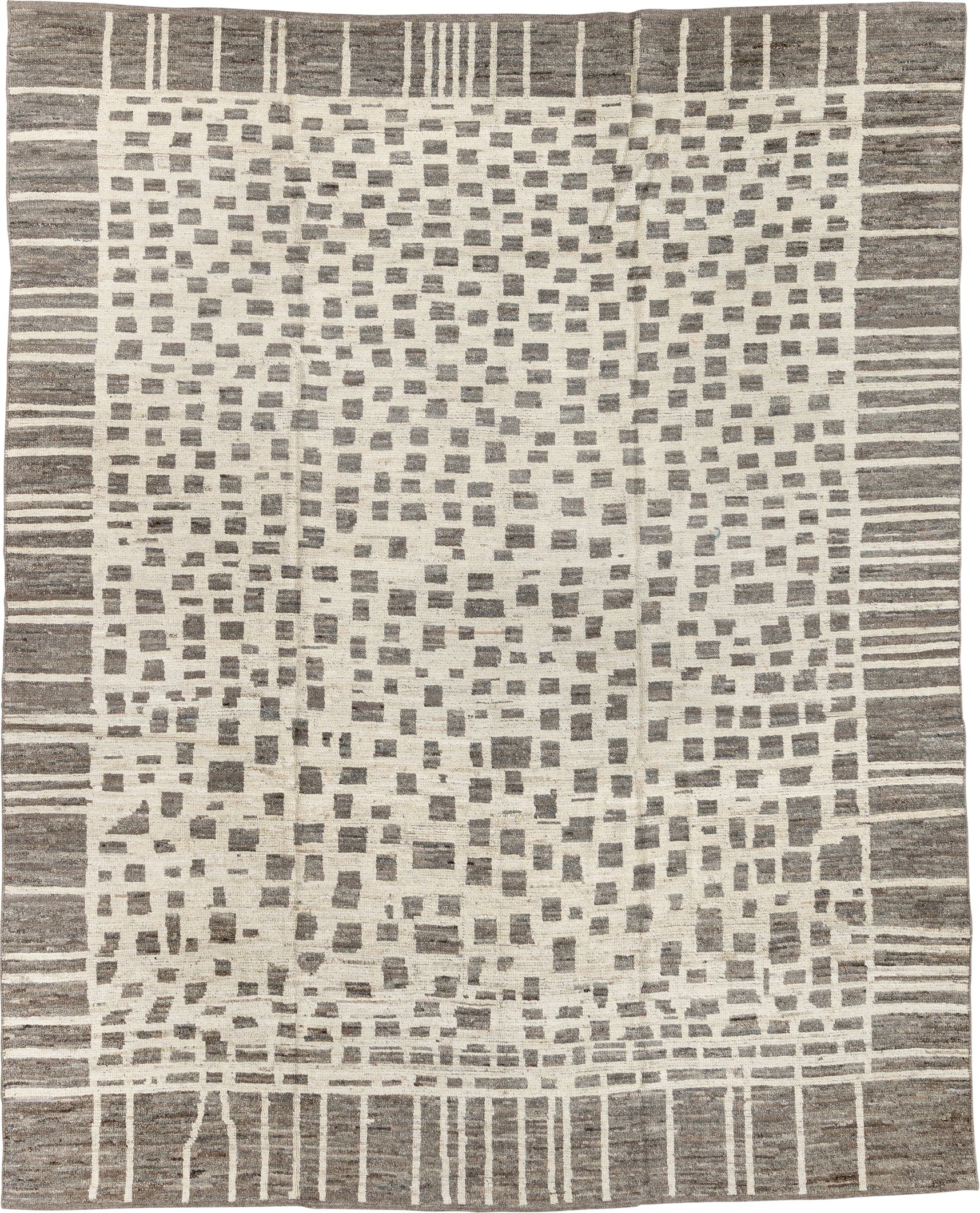 8' x 10' one-of-a-kind handmade vintage Tulu large size rug. Color palette: ivory, taupe, stone gray, cream, greige, beige