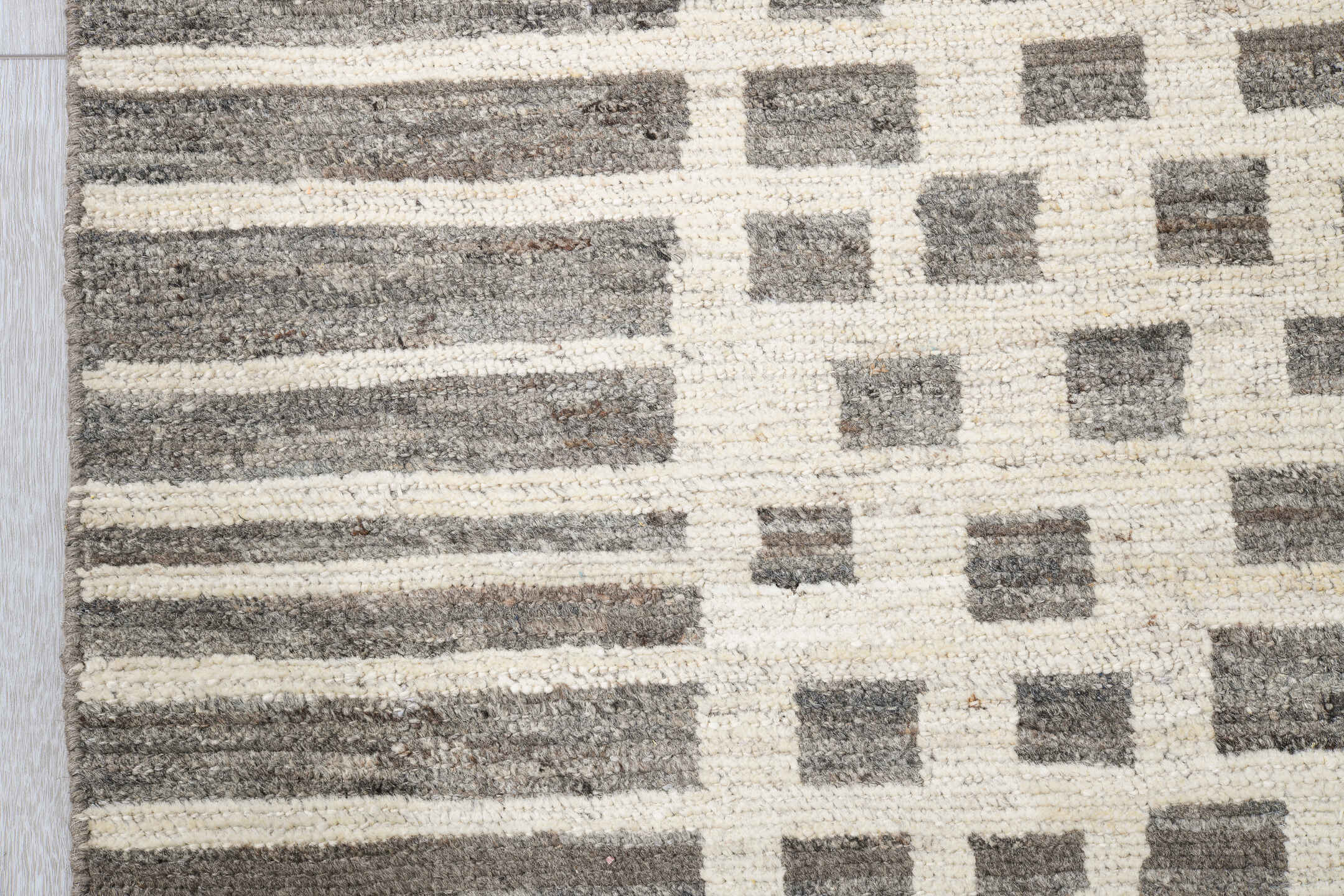 8' x 10' one-of-a-kind handmade vintage Tulu large size rug. Color palette: ivory, taupe, stone gray, cream, greige, beige
