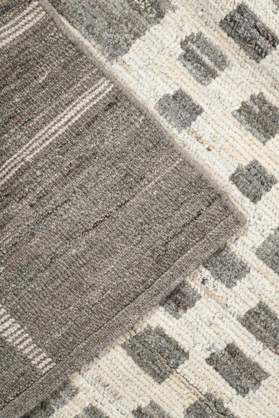 8' x 10' one-of-a-kind handmade vintage Tulu large size rug. Color palette: ivory, taupe, stone gray, cream, greige, beige