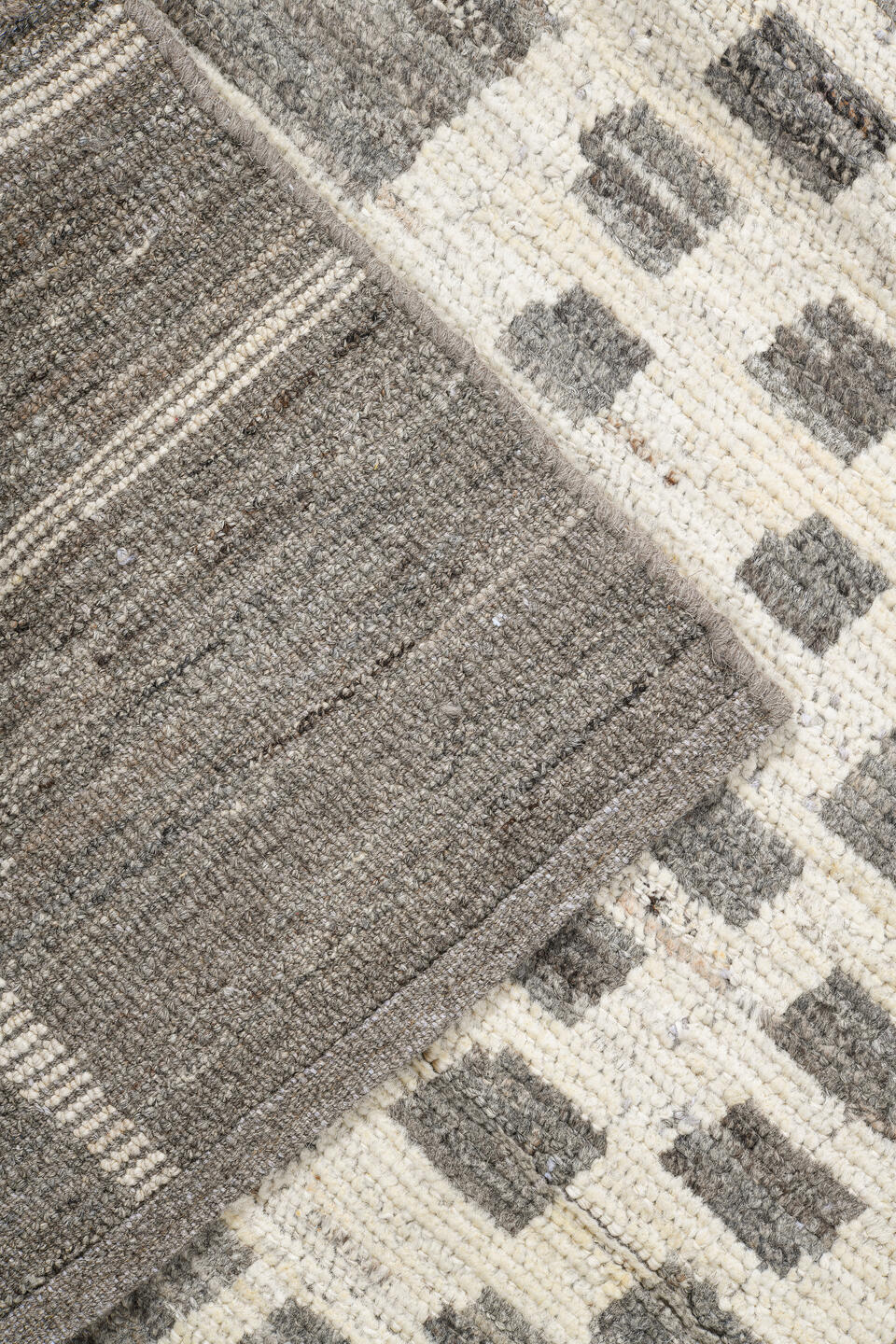 8' x 10' one-of-a-kind handmade vintage Tulu large size rug. Color palette: ivory, taupe, stone gray, cream, greige, beige