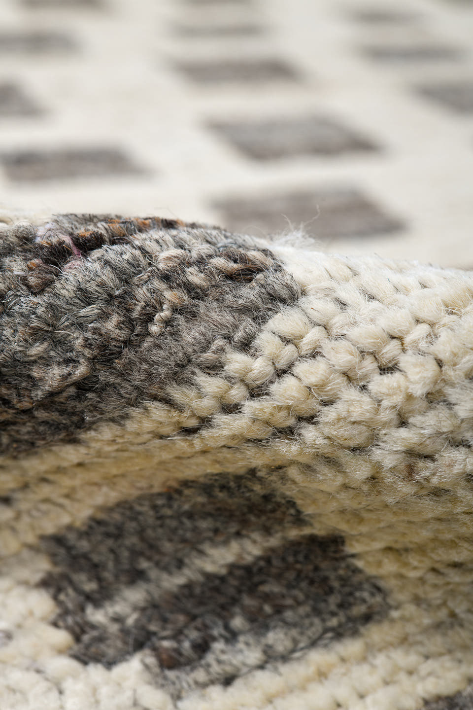 8' x 10' one-of-a-kind handmade vintage Tulu large size rug. Color palette: ivory, taupe, stone gray, cream, greige, beige
