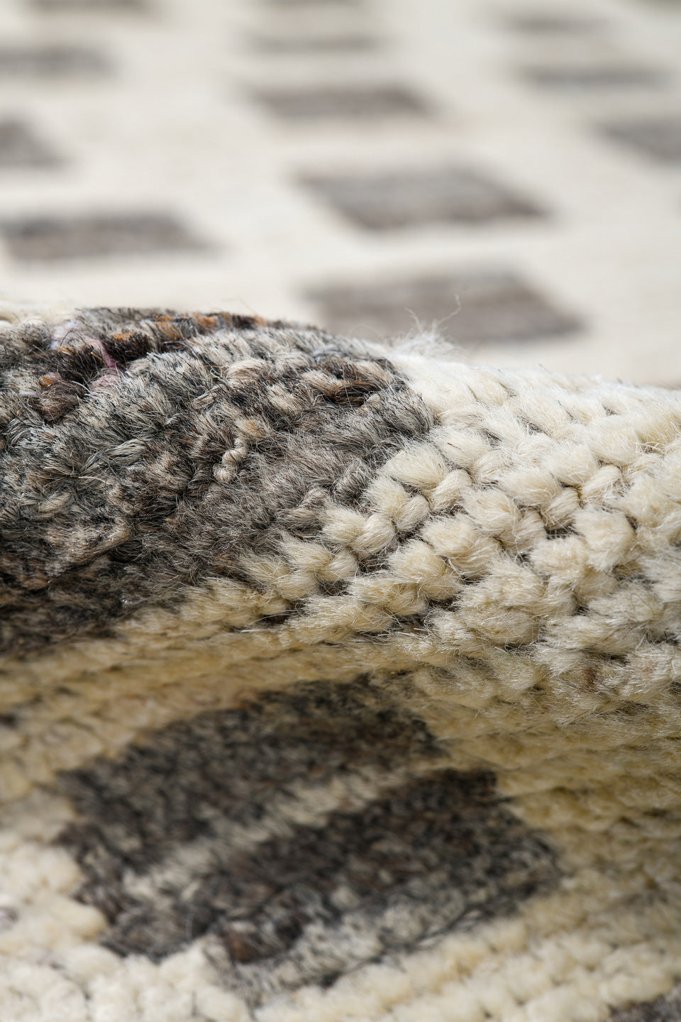 8' x 10' one-of-a-kind handmade vintage Tulu large size rug. Color palette: ivory, taupe, stone gray, cream, greige, beige