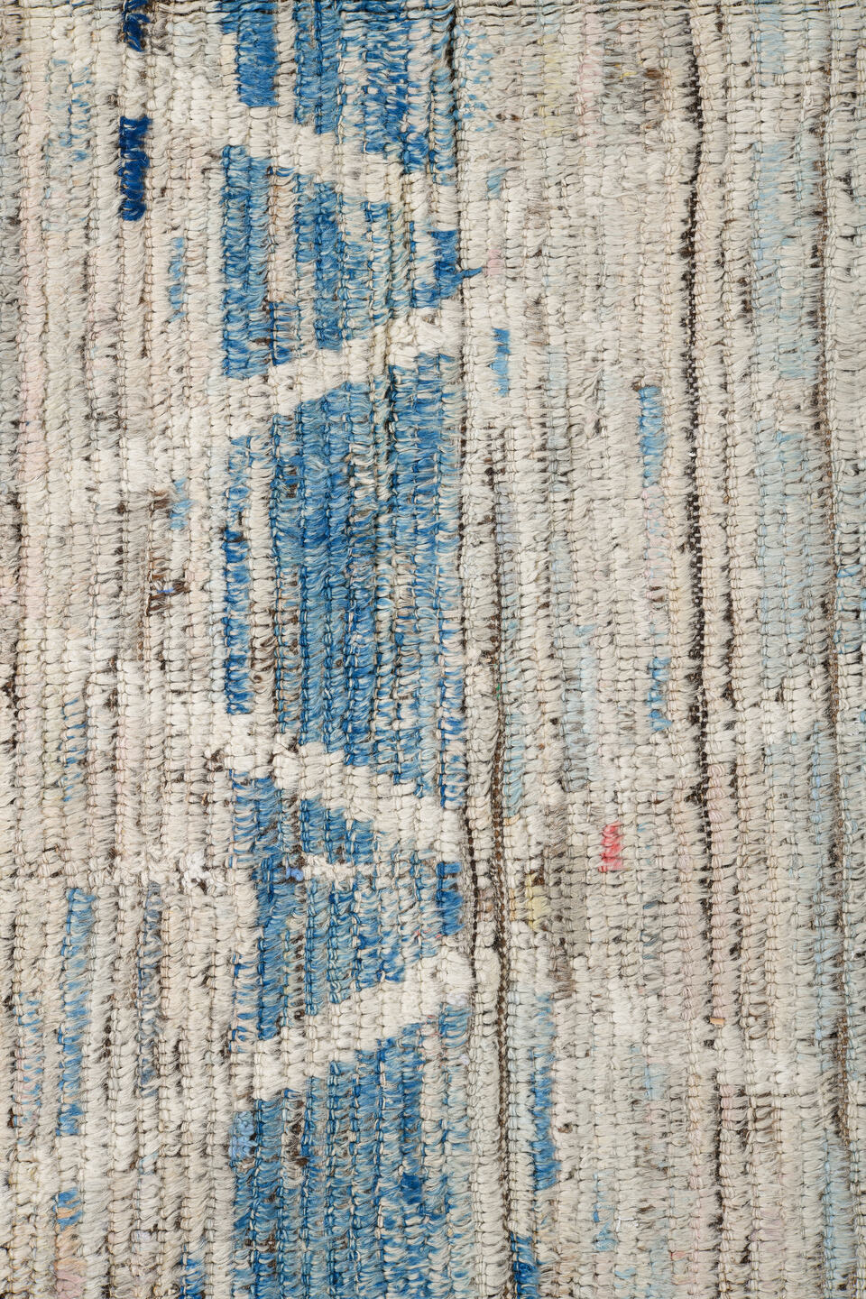 11' x 14' one-of-a-kind handmade vintage Tulu oversize rug. Color palette: beige, blue, brown, gray, light blue, light gray