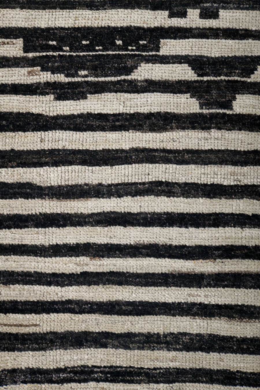 9' x 11' one-of-a-kind handmade vintage Tulu large size rug. Color palette: ivory, charcoal, black, taupe, gray, beige