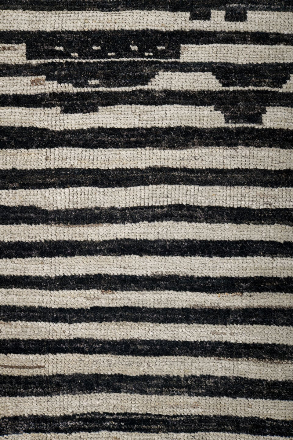 9' x 11' one-of-a-kind handmade vintage Tulu large size rug. Color palette: ivory, charcoal, black, taupe, gray, beige