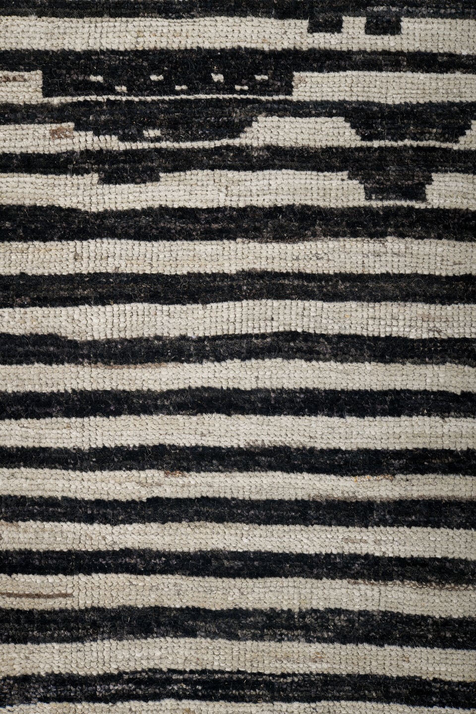 9' x 11' one-of-a-kind handmade vintage Tulu large size rug. Color palette: ivory, charcoal, black, taupe, gray, beige