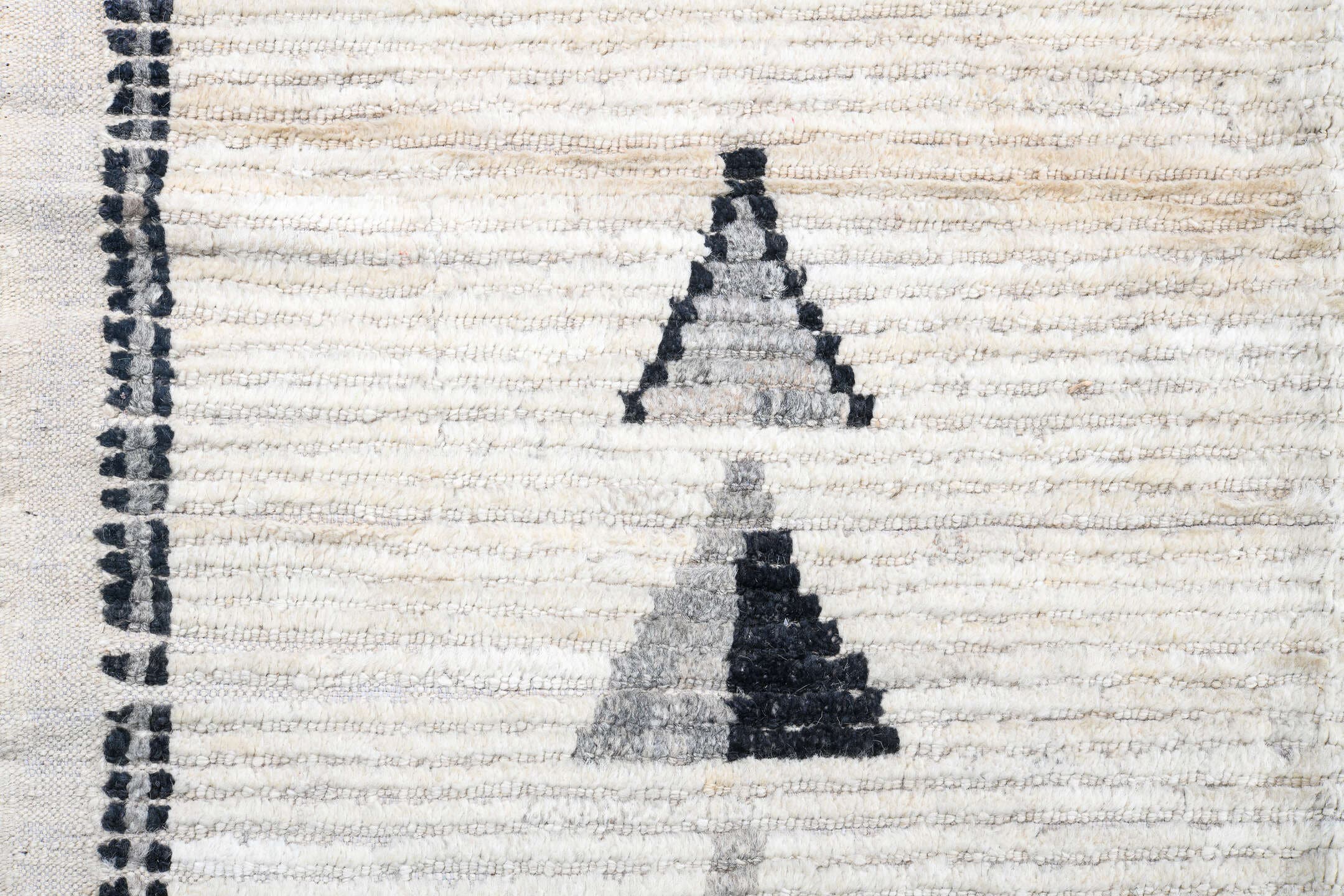 12' x 14' one-of-a-kind handmade vintage Tulu oversize rug. Color palette: ivory, charcoal, gray, black