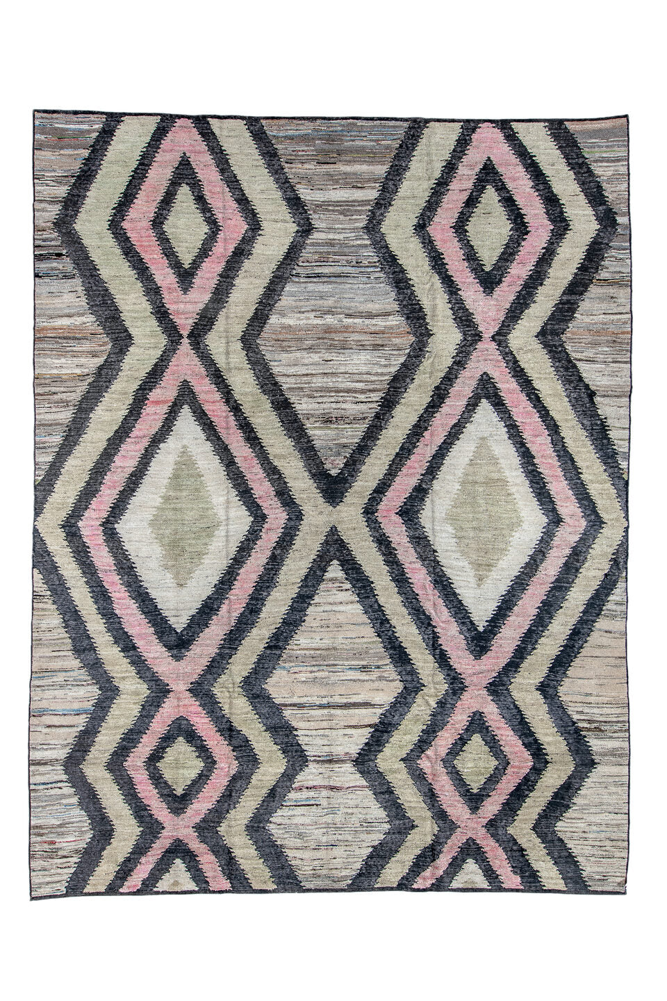 9' x 12' one-of-a-kind handmade vintage Tulu large size rug. Color palette: black, blue, dark gray, dim gray, gainsboro