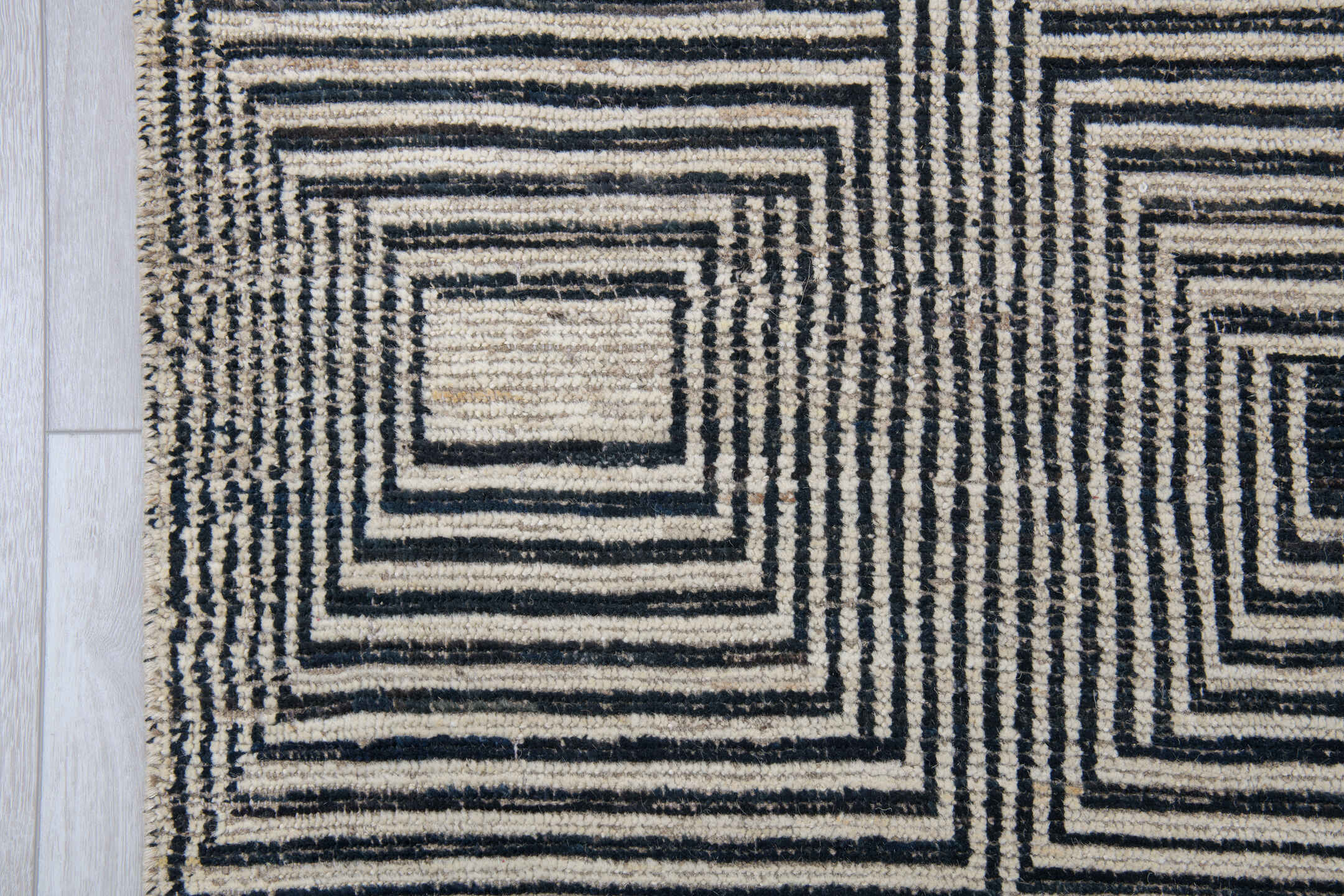 10' x 13' one-of-a-kind handmade vintage Tulu large size rug. Color palette: ivory, charcoal, black, cream, taupe, gray