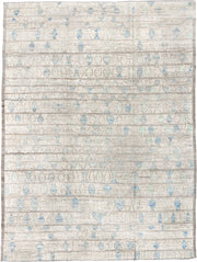 10' x 13' one-of-a-kind handmade vintage Tulu large size rug. Color palette: ivory, taupe, sky_blue, pale_aqua, gray, beige