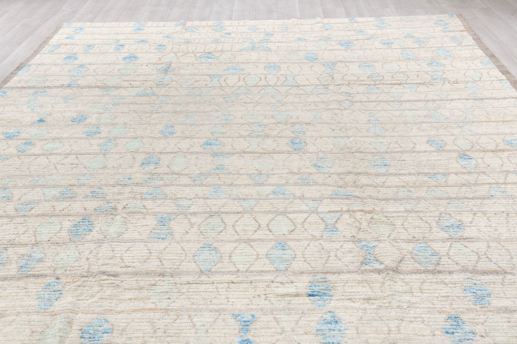 10' x 13' one-of-a-kind handmade vintage Tulu large size rug. Color palette: dark gray, gainsboro, gray, light blue