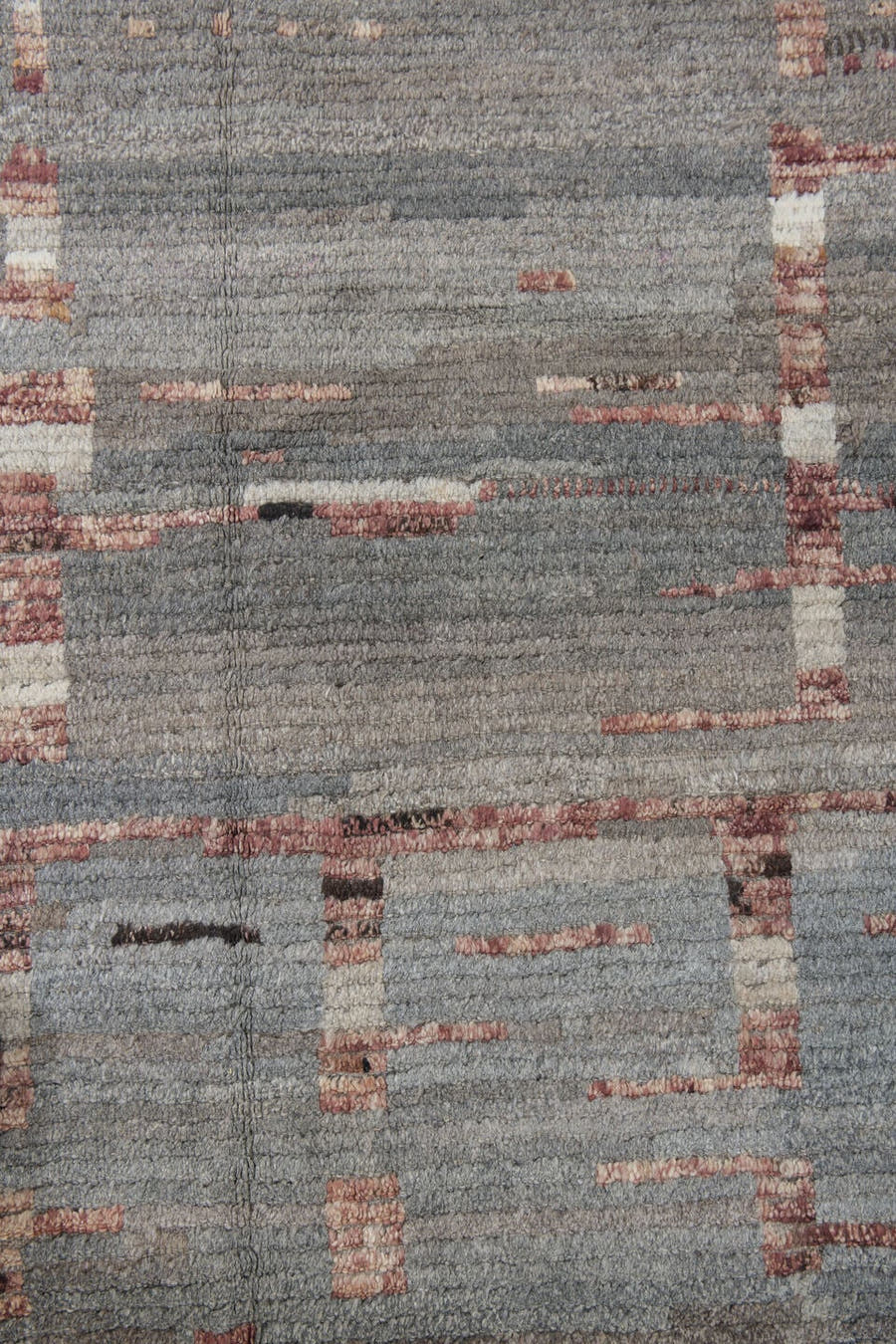 12' x 16' one-of-a-kind handmade vintage Tulu oversize rug. Color palette: gray, ivory, rose, charcoal, taupe, brown, pink