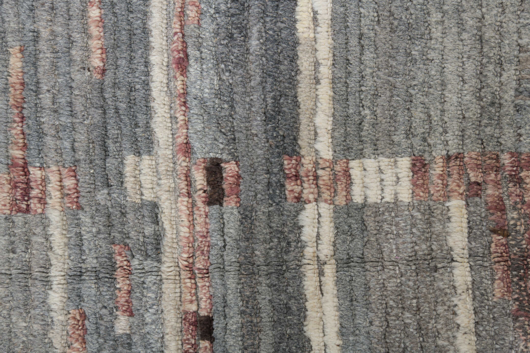 12' x 16' one-of-a-kind handmade vintage Tulu oversize rug. Color palette: gray, ivory, rose, charcoal, taupe, brown, pink
