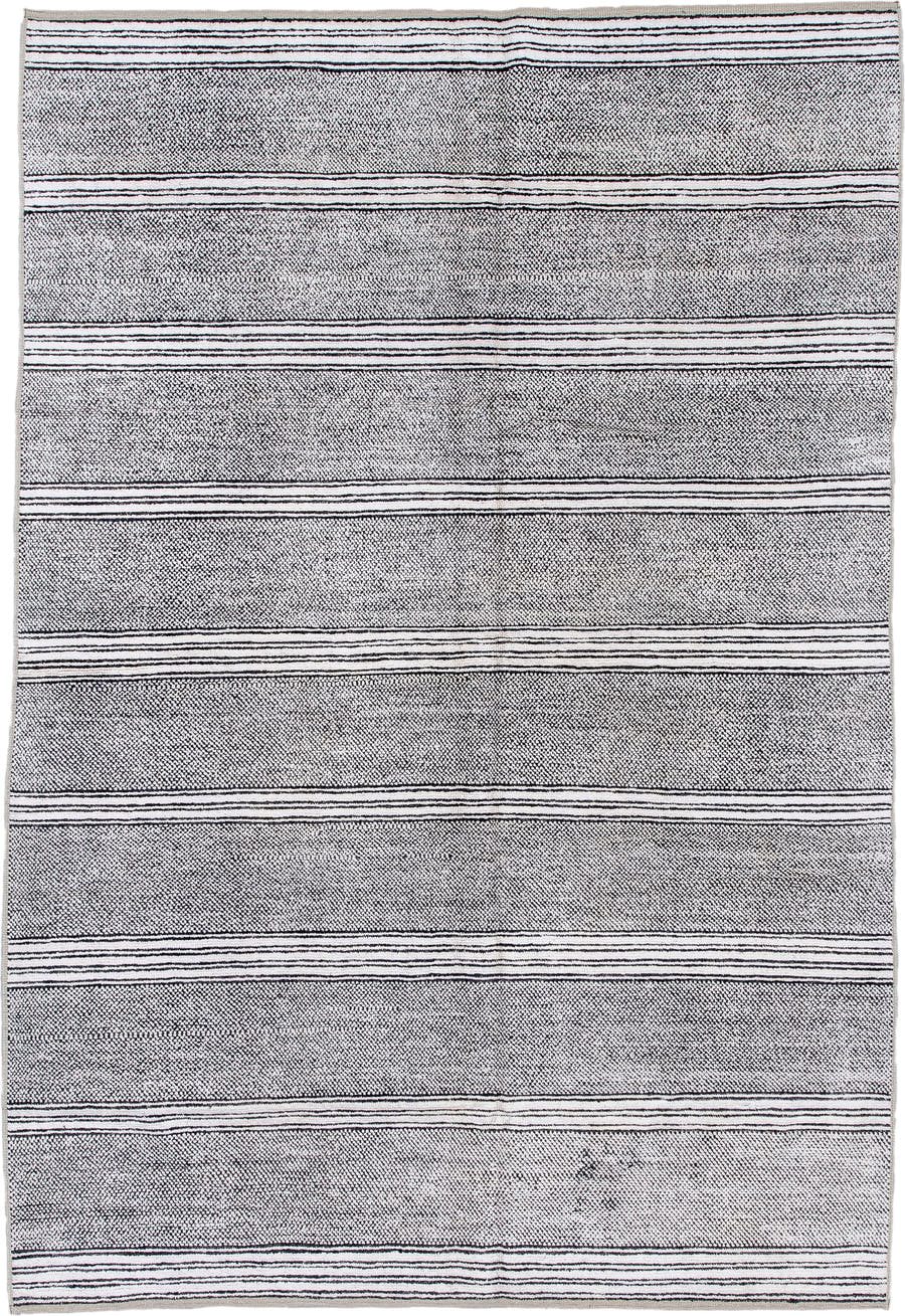 6' x 9' one-of-a-kind handmade vintage Tulu medium size rug. Color palette: ivory, charcoal, gray, black