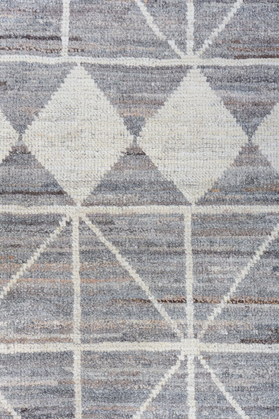 9' x 12' one-of-a-kind handmade vintage Tulu large size rug. Color palette: gray, ivory, taupe, charcoal, beige, black