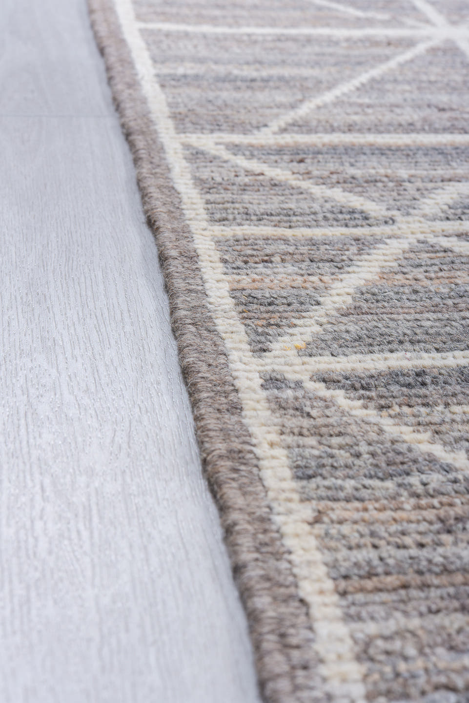 9' x 12' one-of-a-kind handmade vintage Tulu large size rug. Color palette: gray, ivory, taupe, charcoal, beige, black