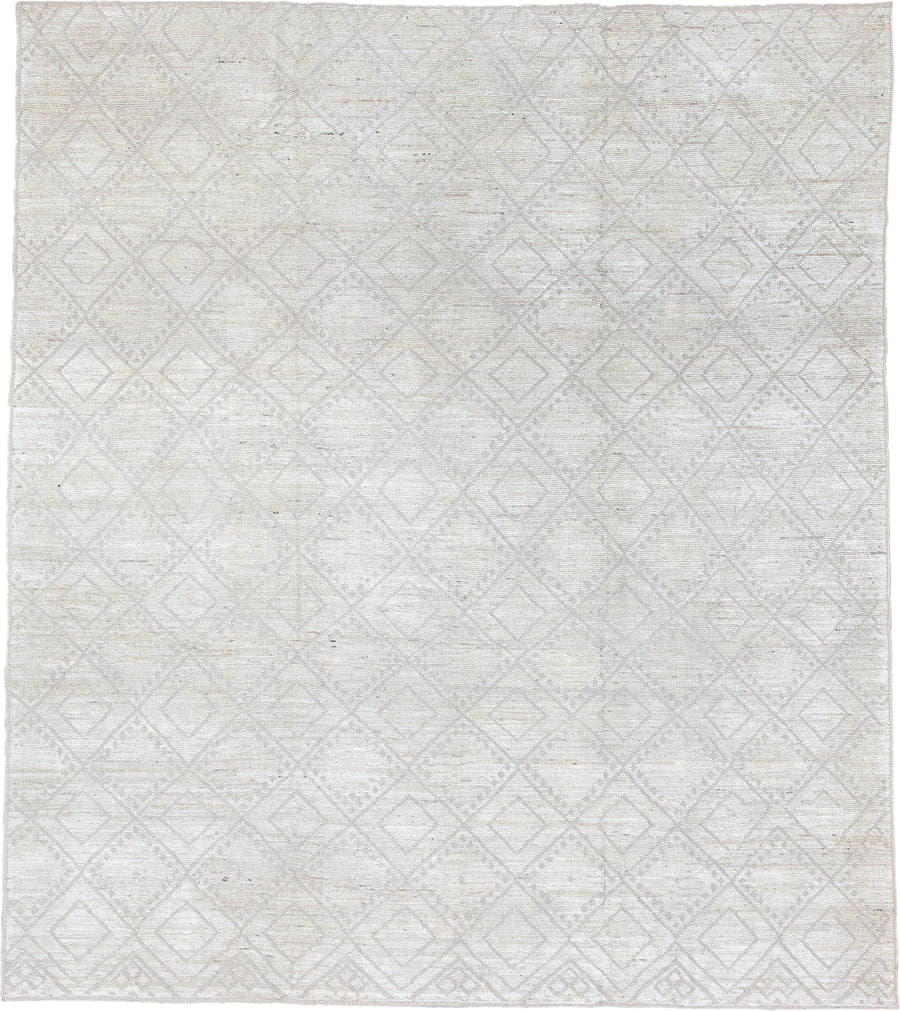 8' x 10' one-of-a-kind handmade vintage Tulu large size rug. Color palette: ivory, cream, taupe, beige, sand, gray