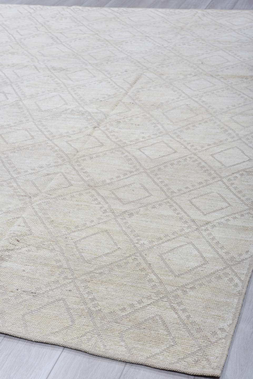 8' x 10' one-of-a-kind handmade vintage Tulu large size rug. Color palette: ivory, cream, taupe, beige, sand, gray