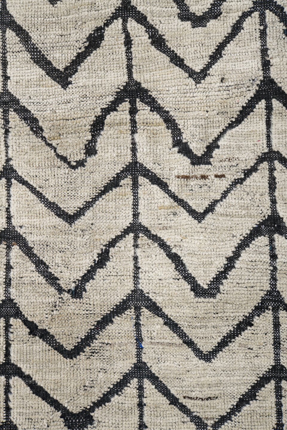 9' x 12' one-of-a-kind handmade vintage Tulu large size rug. Color palette: ivory, charcoal, gray, black