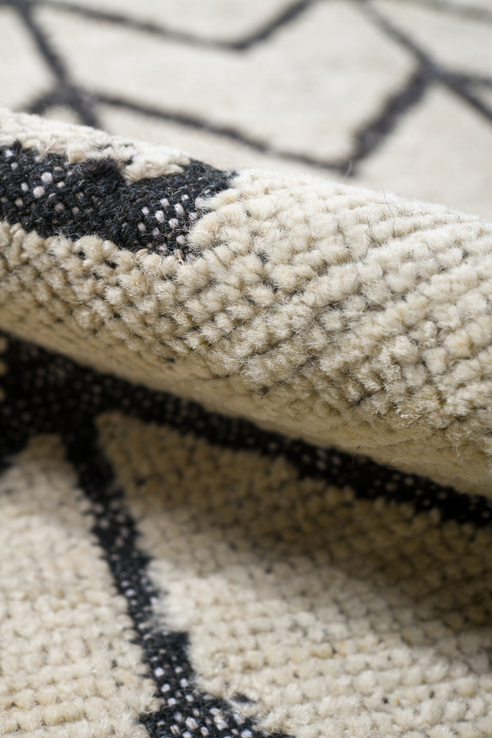 9' x 12' one-of-a-kind handmade vintage Tulu large size rug. Color palette: ivory, charcoal, gray, black