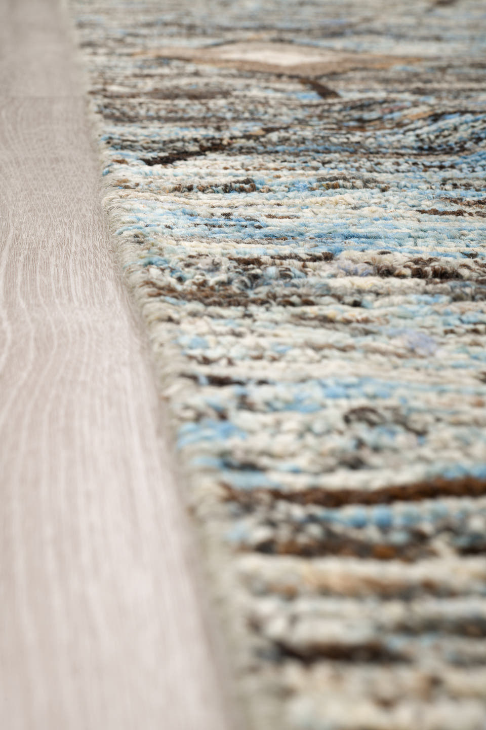 7' x 14' one-of-a-kind handmade vintage Tulu large size rug. Color palette: sky blue, charcoal, ivory, taupe, slate, cream