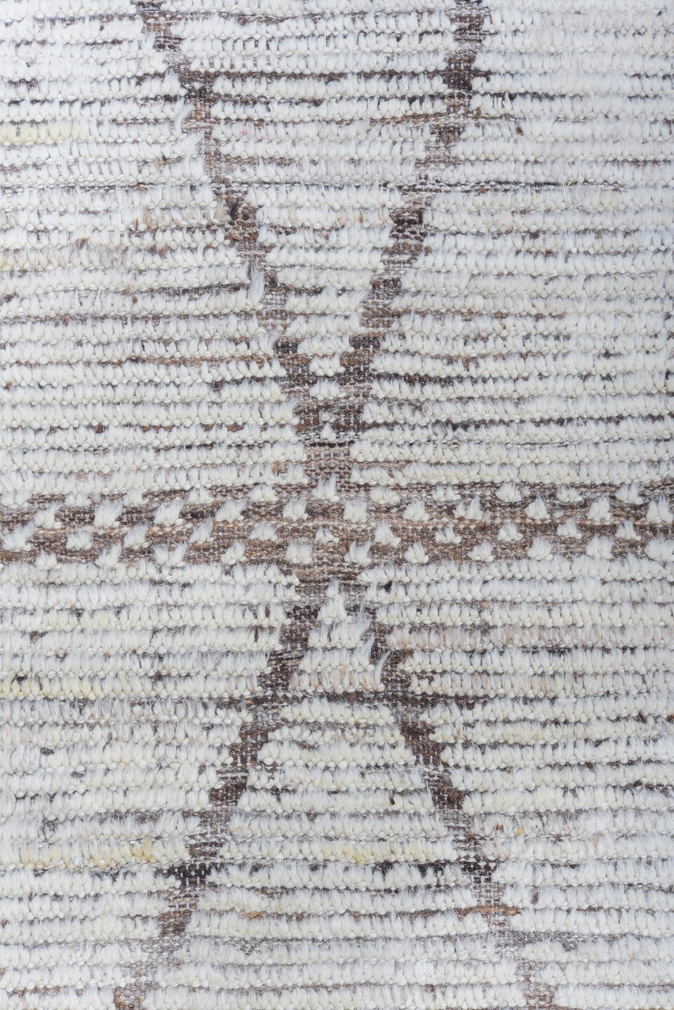 9' x 12' one-of-a-kind handmade vintage Tulu large size rug. Color palette: ivory, taupe, brown, cream, beige, gray