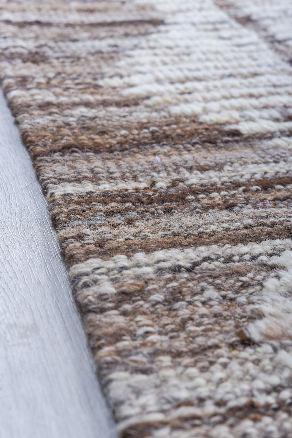 9' x 12' one-of-a-kind handmade vintage Tulu large size rug. Color palette: ivory, taupe, brown, cream, beige, gray