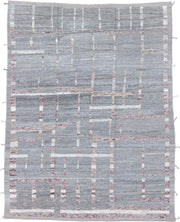 8' x 10' one-of-a-kind handmade vintage Tulu large size rug. Color palette: gray, ivory, rose, taupe, pink, red, beige