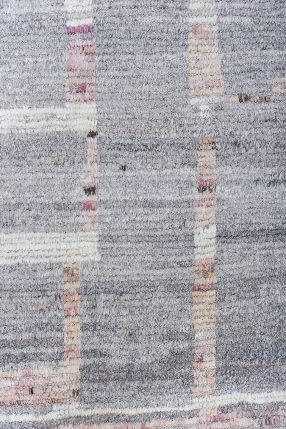 8' x 10' one-of-a-kind handmade vintage Tulu large size rug. Color palette: gray, ivory, rose, taupe, pink, red, beige