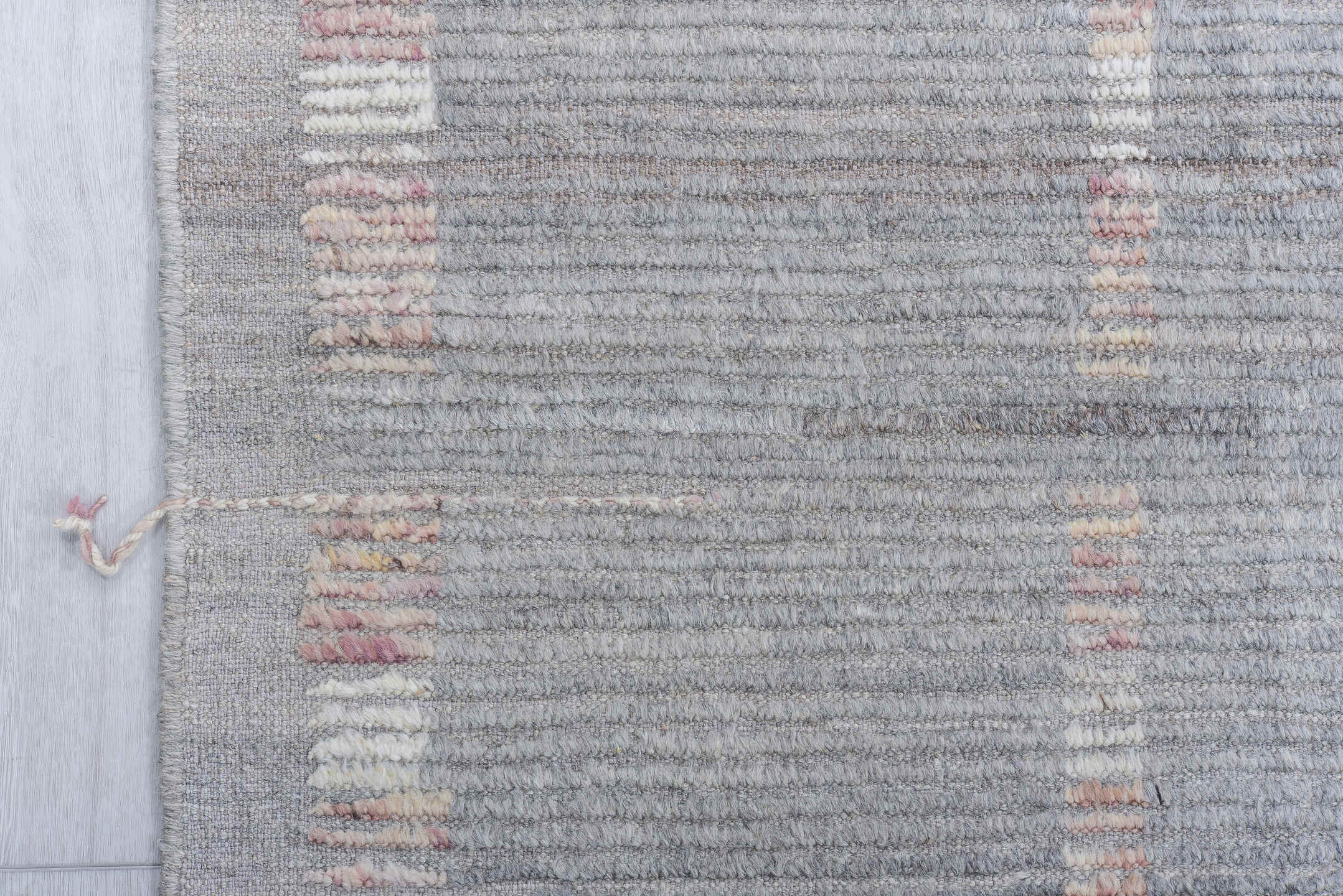 8' x 10' one-of-a-kind handmade vintage Tulu large size rug. Color palette: gray, ivory, rose, taupe, pink, red, beige