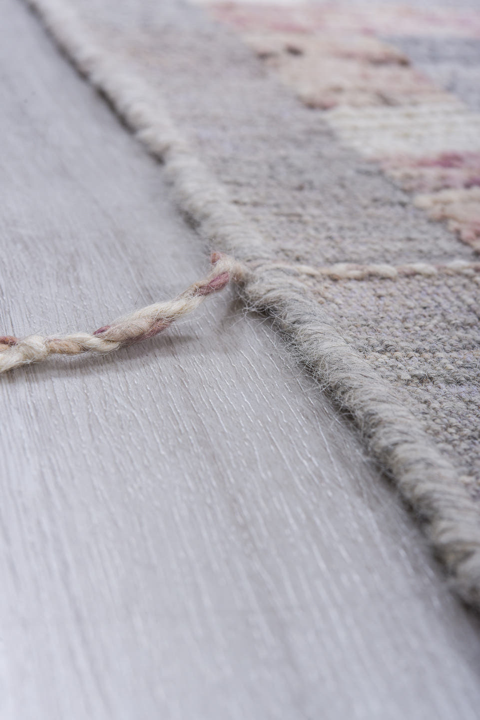 8' x 10' one-of-a-kind handmade vintage Tulu large size rug. Color palette: gray, ivory, rose, taupe, pink, red, beige