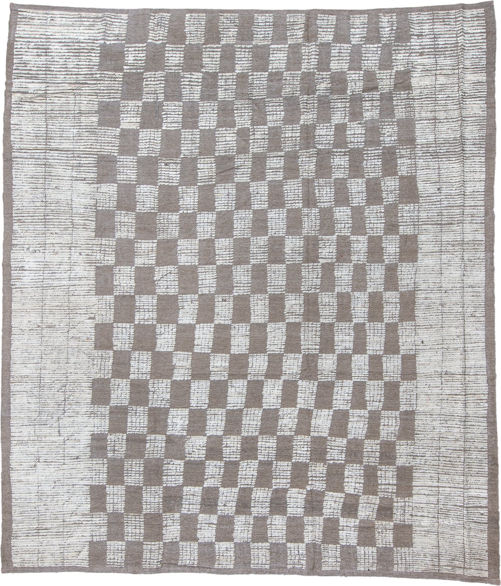 10' x 12' one-of-a-kind handmade vintage Tulu large size rug. Color palette: ivory, taupe, gray, cream, beige