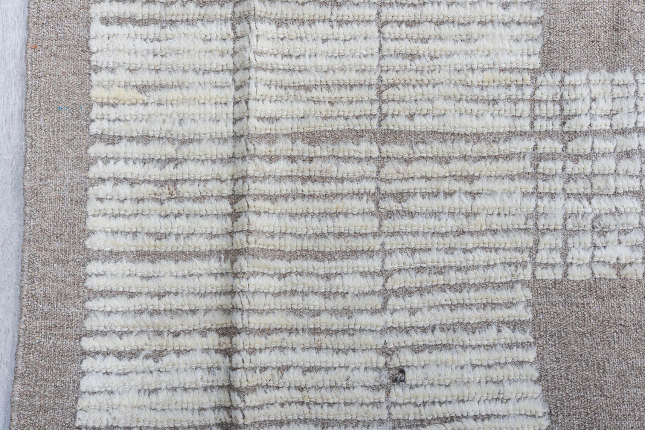 10' x 12' one-of-a-kind handmade vintage Tulu large size rug. Color palette: ivory, taupe, gray, cream, beige