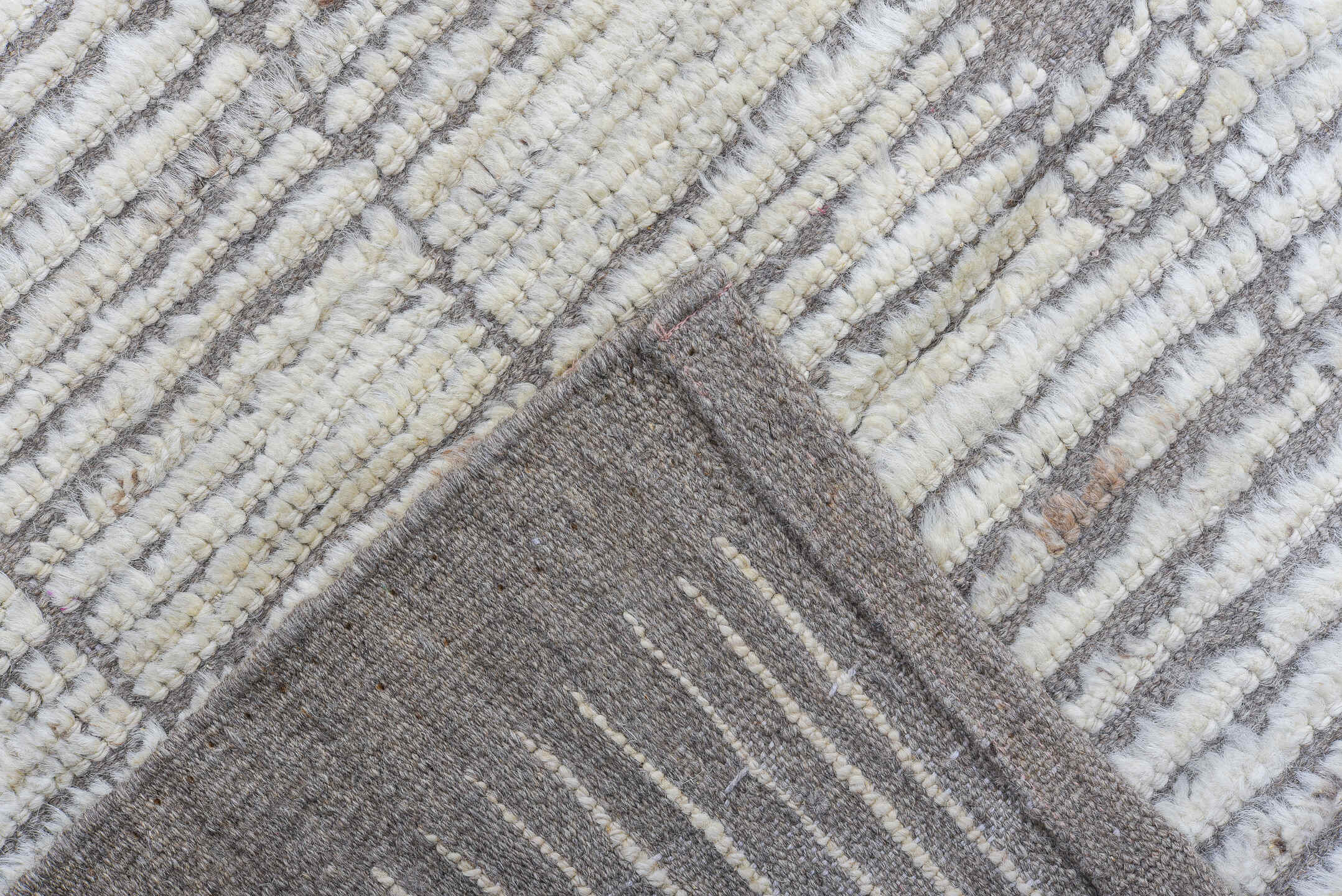 10' x 12' one-of-a-kind handmade vintage Tulu large size rug. Color palette: ivory, taupe, gray, cream, beige
