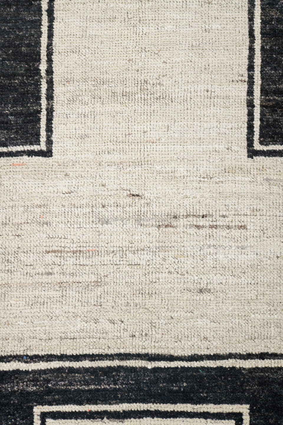 9' x 11' one-of-a-kind handmade vintage Tulu large size rug. Color palette: ivory, charcoal, cream, taupe, black, gray
