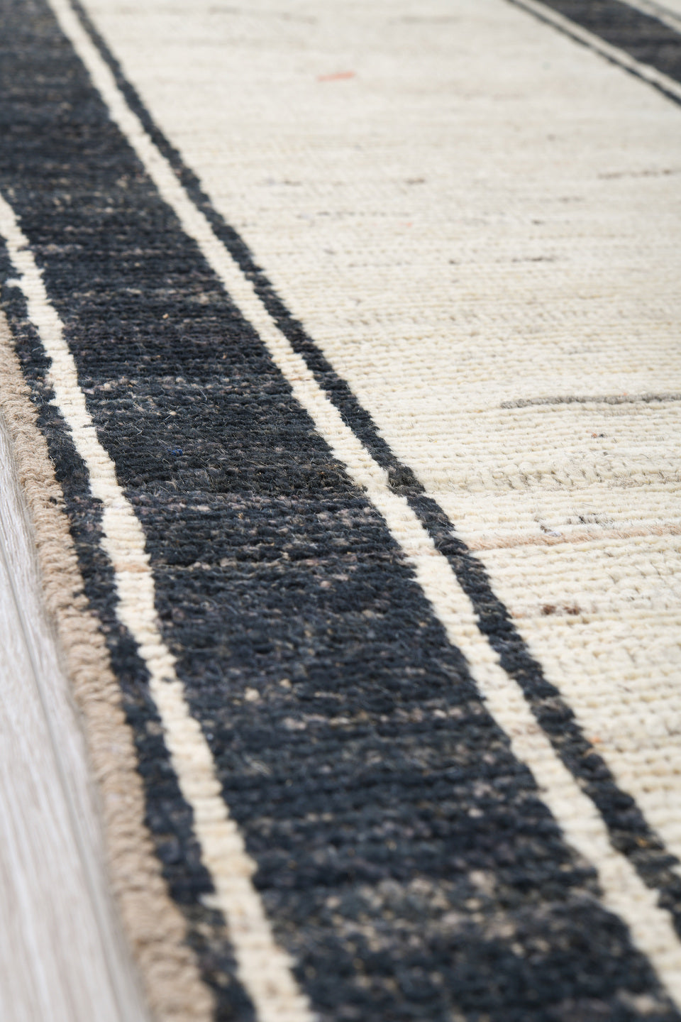 9' x 11' one-of-a-kind handmade vintage Tulu large size rug. Color palette: ivory, charcoal, cream, taupe, black, gray