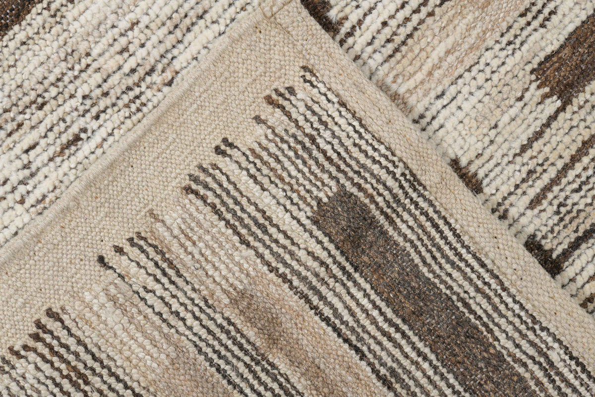 10' x 14' one-of-a-kind handmade vintage Tulu oversize rug. Color palette: ivory, taupe, brown, charcoal, gray, cream, beige
