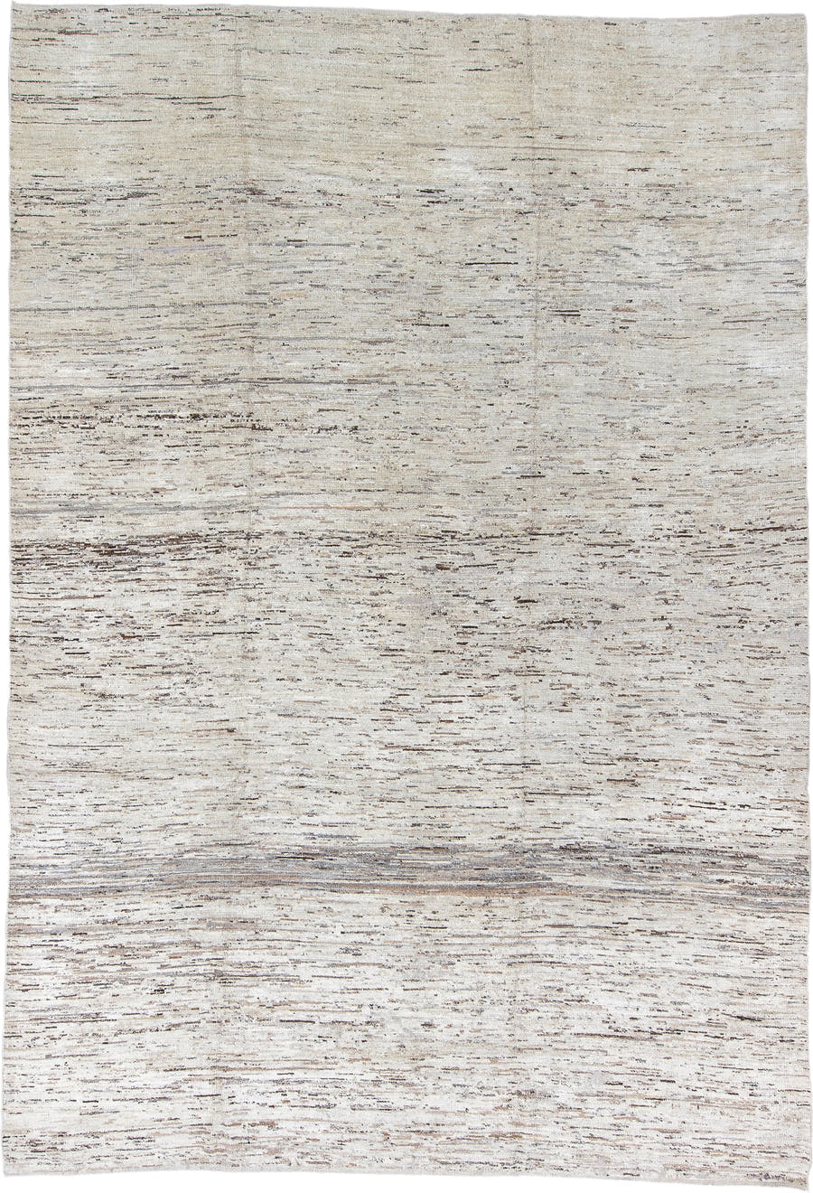 9' x 14' one-of-a-kind handmade vintage Tulu large size rug. Color palette: ivory, taupe, brown, gray, beige