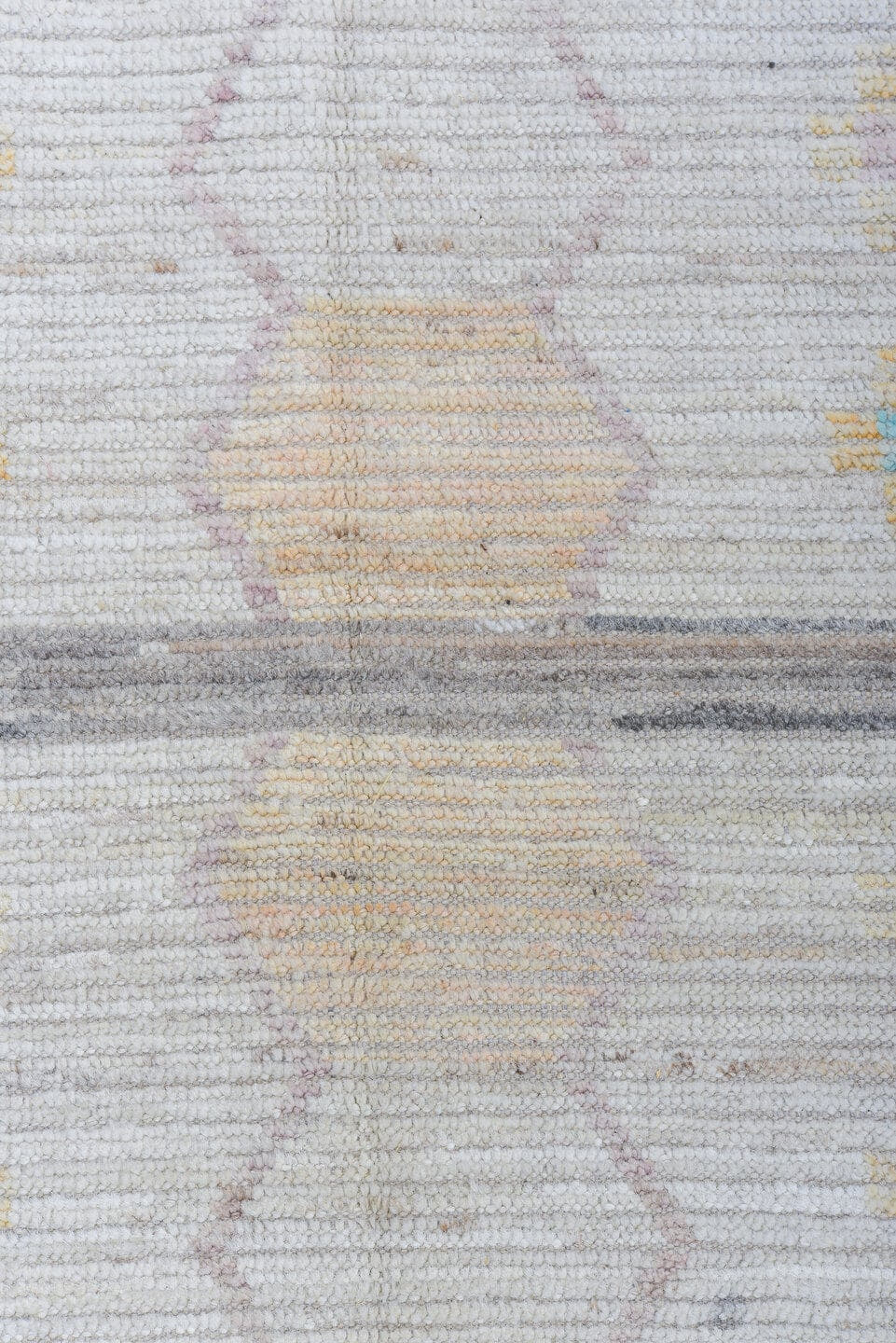 13' x 17' one-of-a-kind handmade vintage Tulu oversize rug. Color palette: ivory, gray, sky_blue, taupe, gold, blush, cream