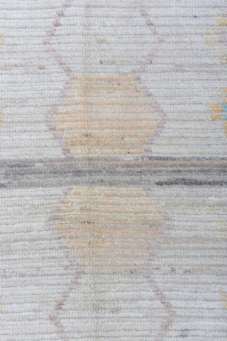 13' x 17' one-of-a-kind handmade vintage Tulu oversize rug. Color palette: ivory, gray, sky_blue, taupe, gold, blush, cream