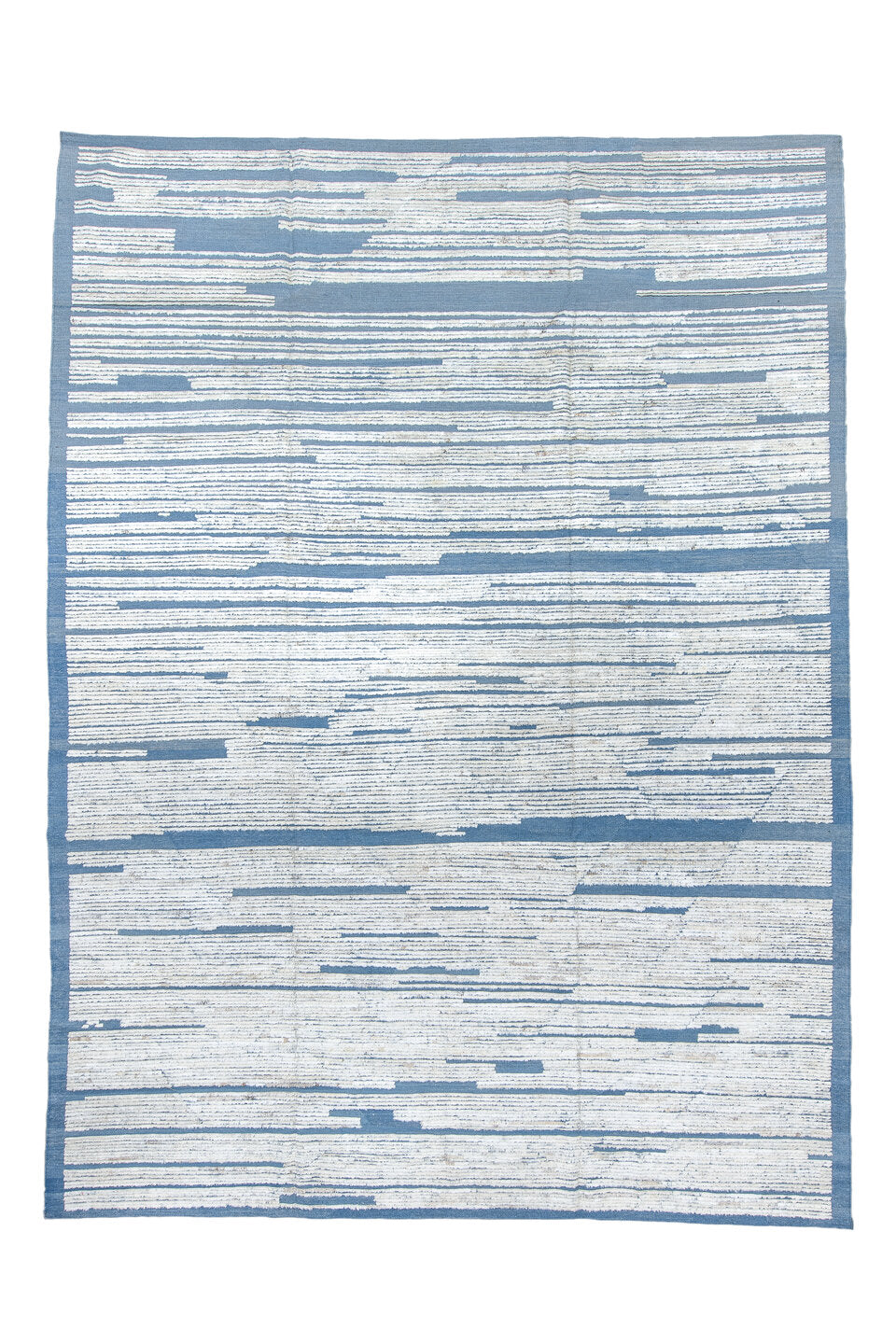 9' x 12' one-of-a-kind handmade vintage Tulu large size rug. Color palette: black, blue, dark gray, gainsboro, gray