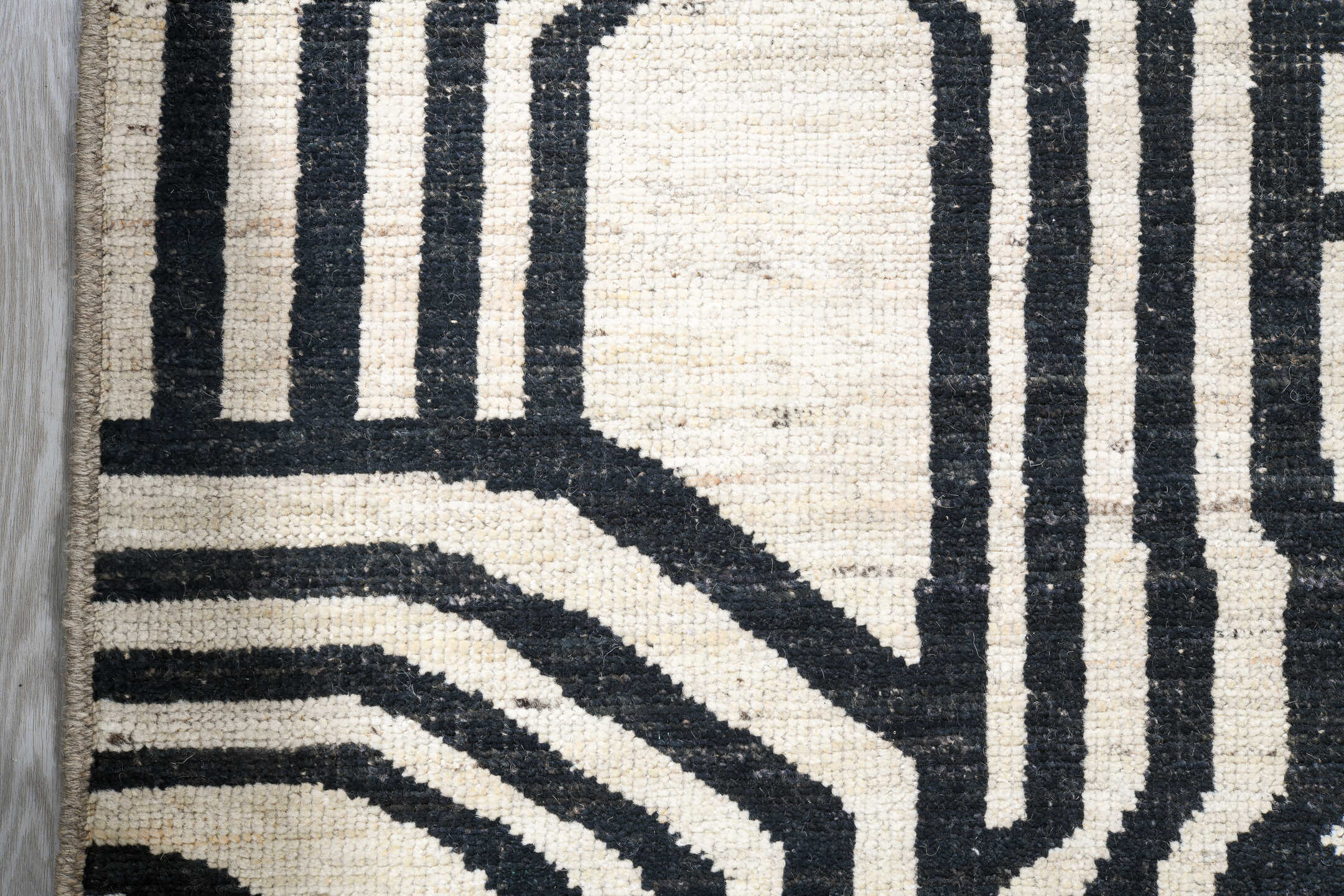 16' x 21' one-of-a-kind handmade vintage Tulu oversize rug. Color palette: ivory, charcoal, gray, black