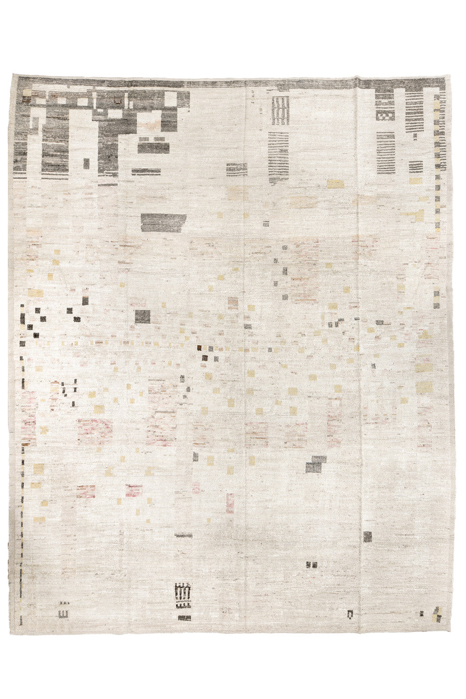 12' x 16' one-of-a-kind handmade vintage Tulu oversize rug. Color palette: beige, brown, floral white, gray, ivory