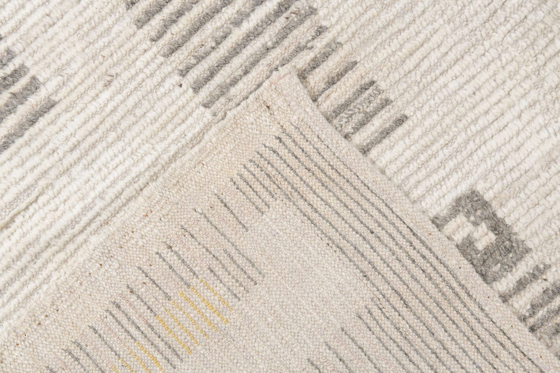 12' x 16' one-of-a-kind handmade vintage Tulu oversize rug. Color palette: ivory, charcoal, cream, pale gold, blush, taupe