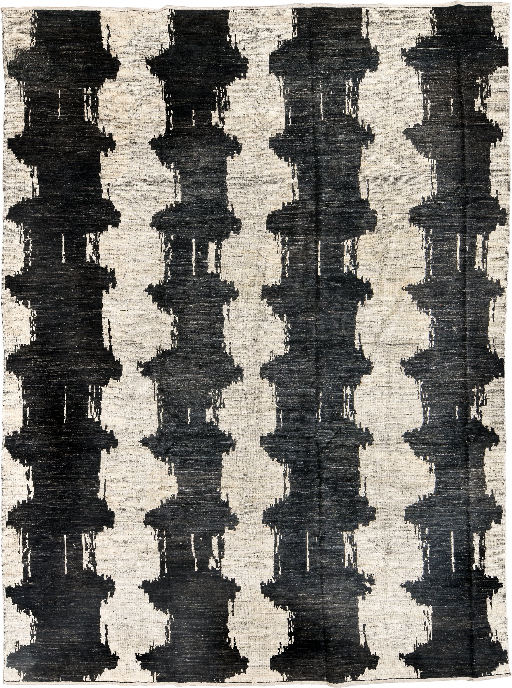 10' x 14' one-of-a-kind handmade vintage Tulu large size rug. Color palette: ivory, charcoal, black, cream, gray