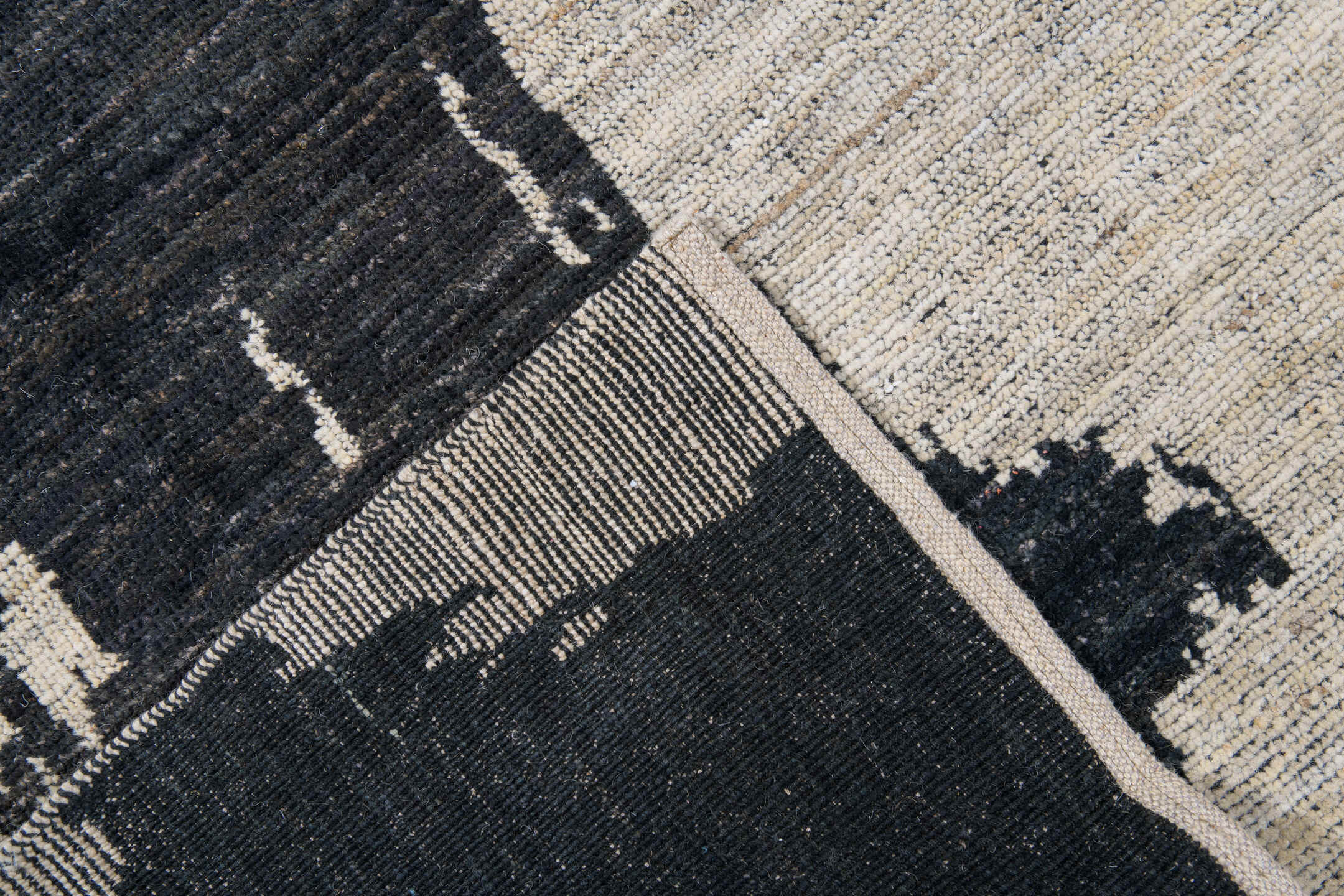 10' x 14' one-of-a-kind handmade vintage Tulu large size rug. Color palette: ivory, charcoal, black, cream, gray