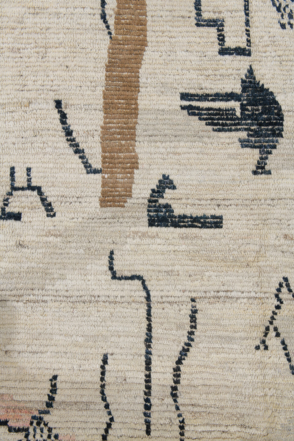 10' x 14' one-of-a-kind handmade vintage Tulu oversize rug. Color palette: ivory, charcoal, blush, coral, saffron, camel