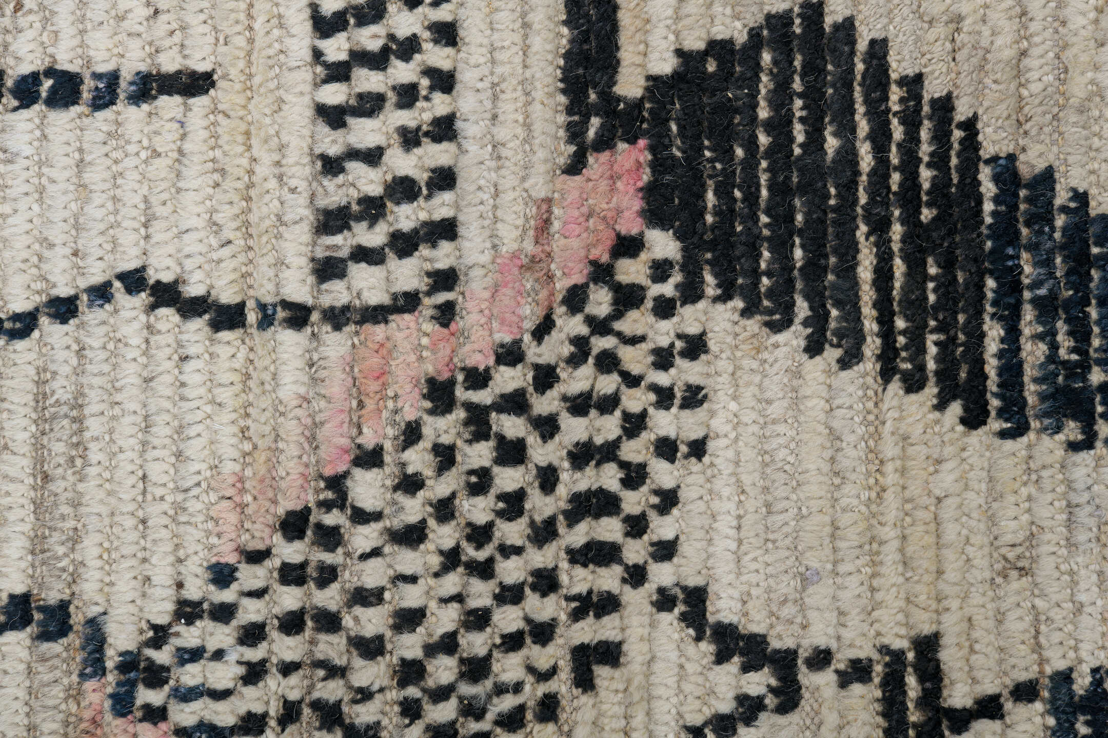 10' x 14' one-of-a-kind handmade vintage Tulu oversize rug. Color palette: ivory, charcoal, blush, coral, saffron, camel