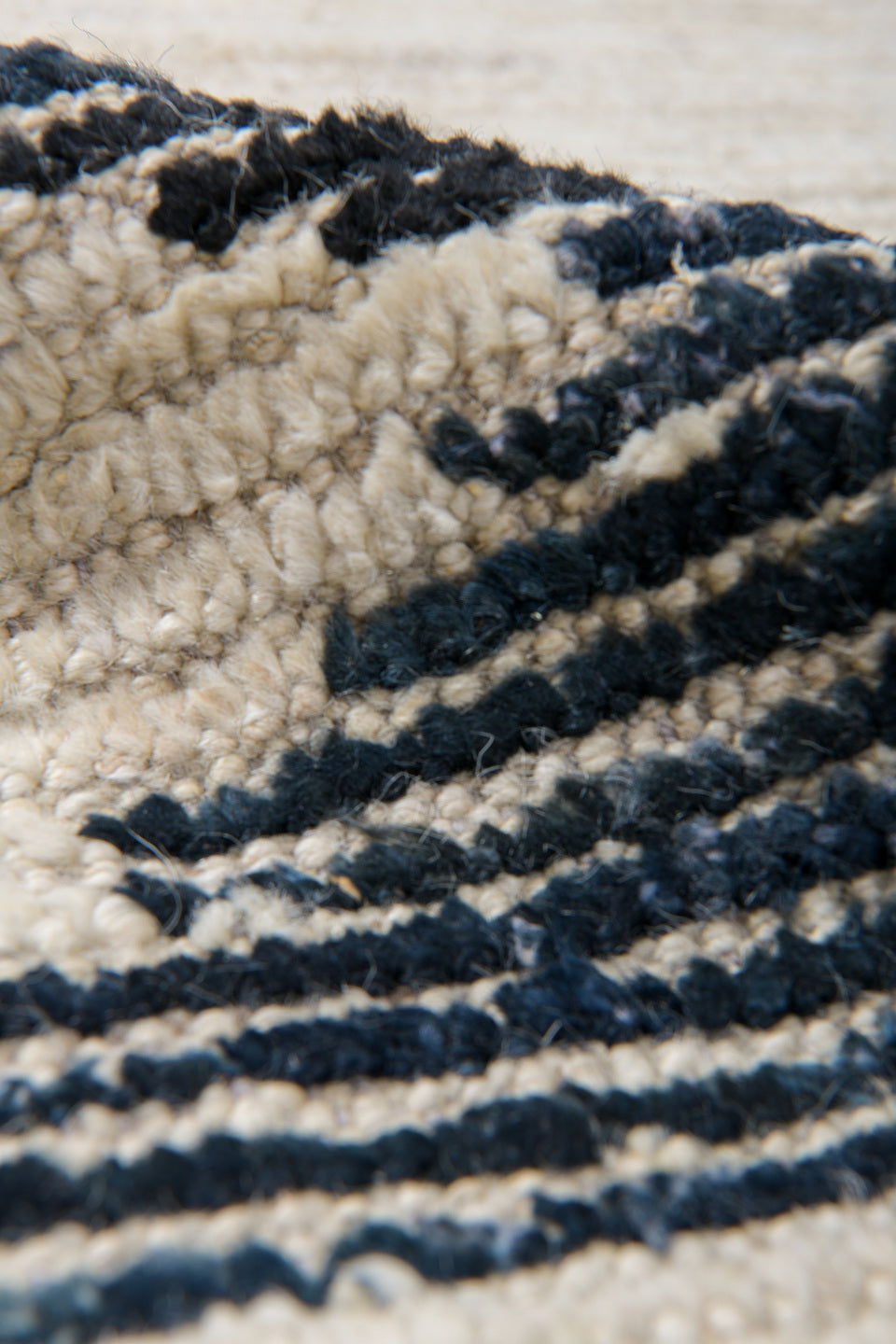 10' x 14' one-of-a-kind handmade vintage Tulu oversize rug. Color palette: ivory, charcoal, blush, coral, saffron, camel